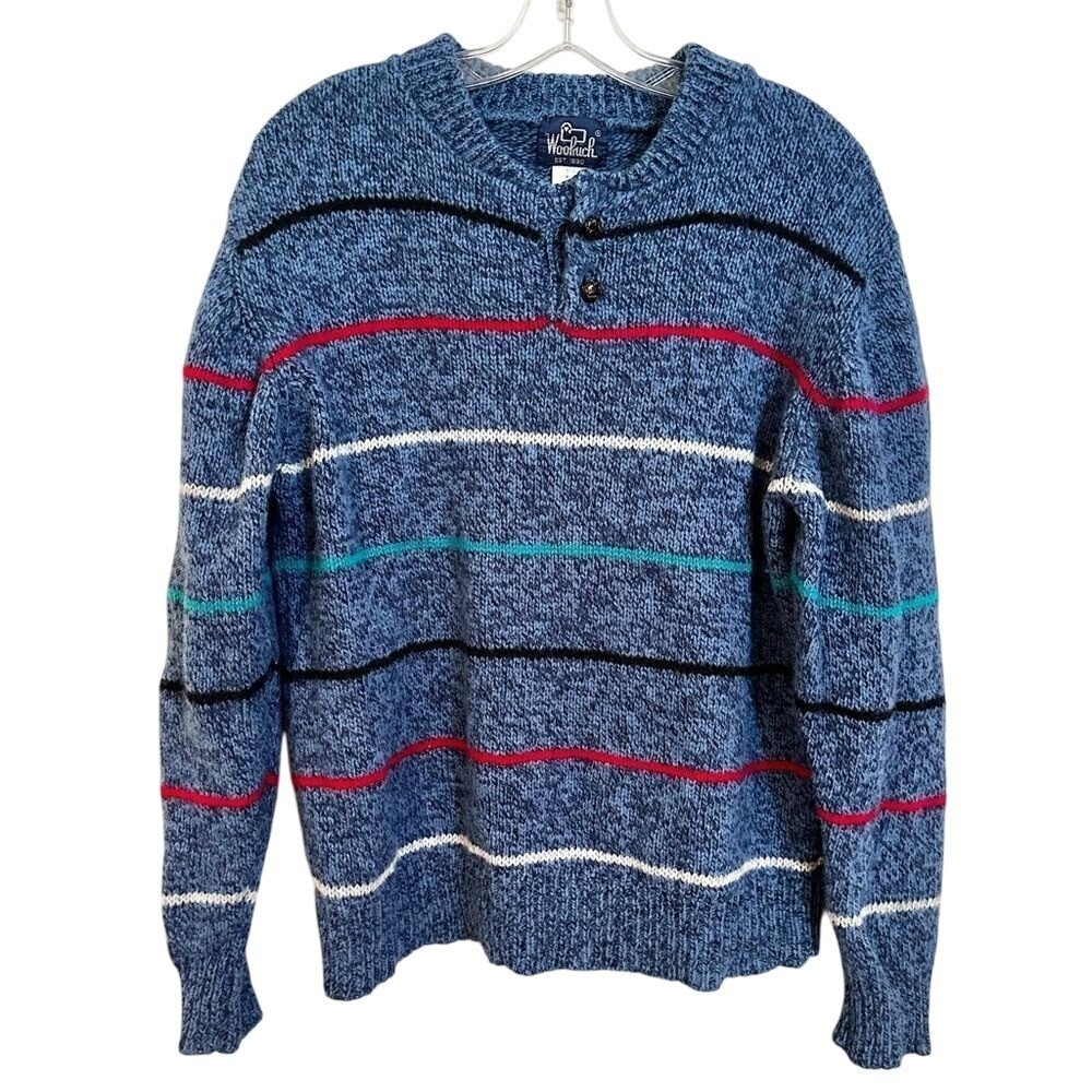 Woolrich Vintage Wool‎ Sweater Men's Large Blue Striped Y2K Classic Preppy 70s